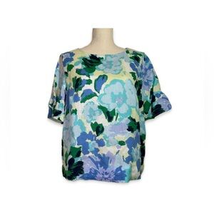Charter Club Linen Blue Blouse Tulip Short Sleeves Women’s Size MP